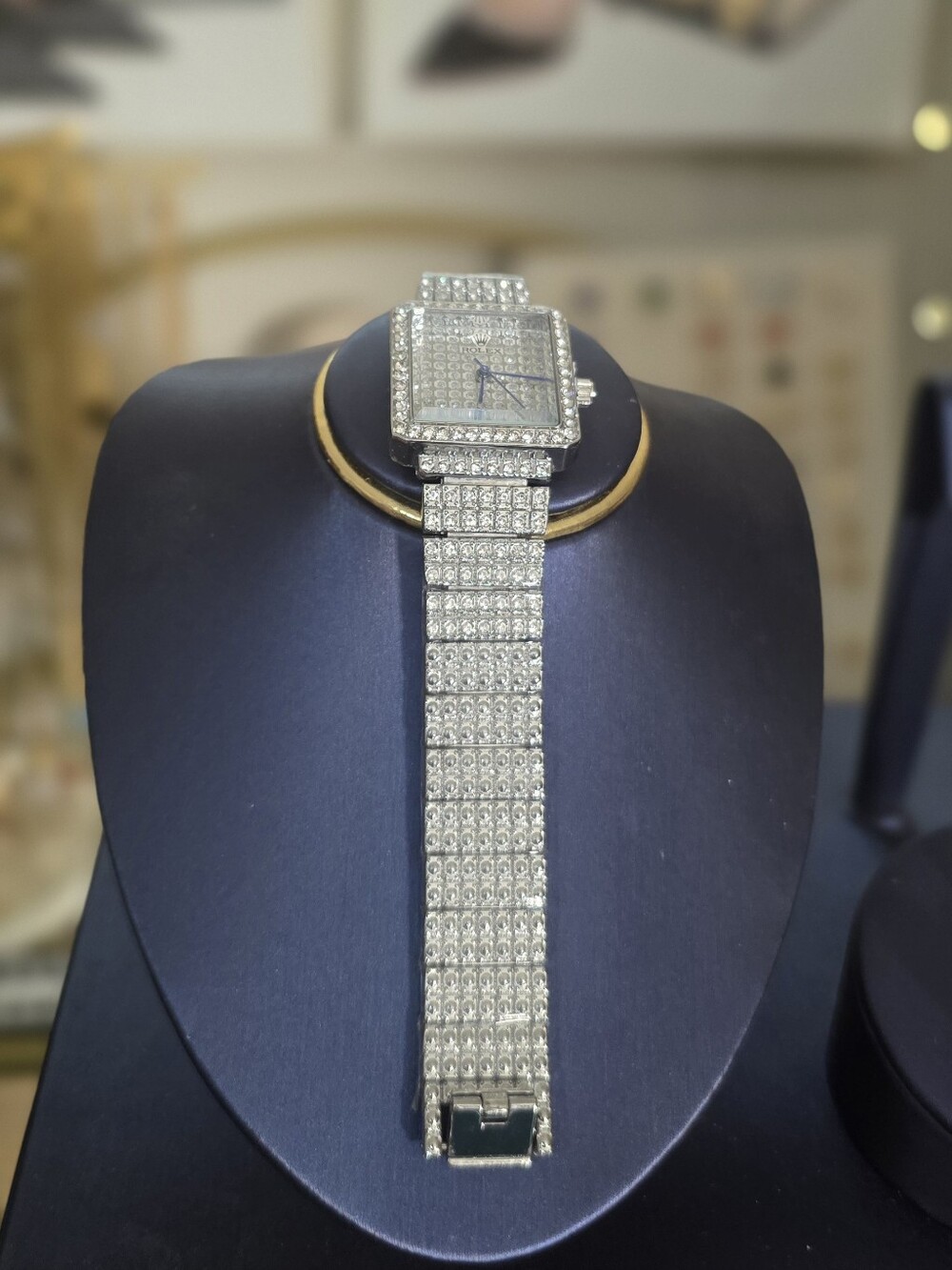 Crystal Pave Square Face Watch in Silver